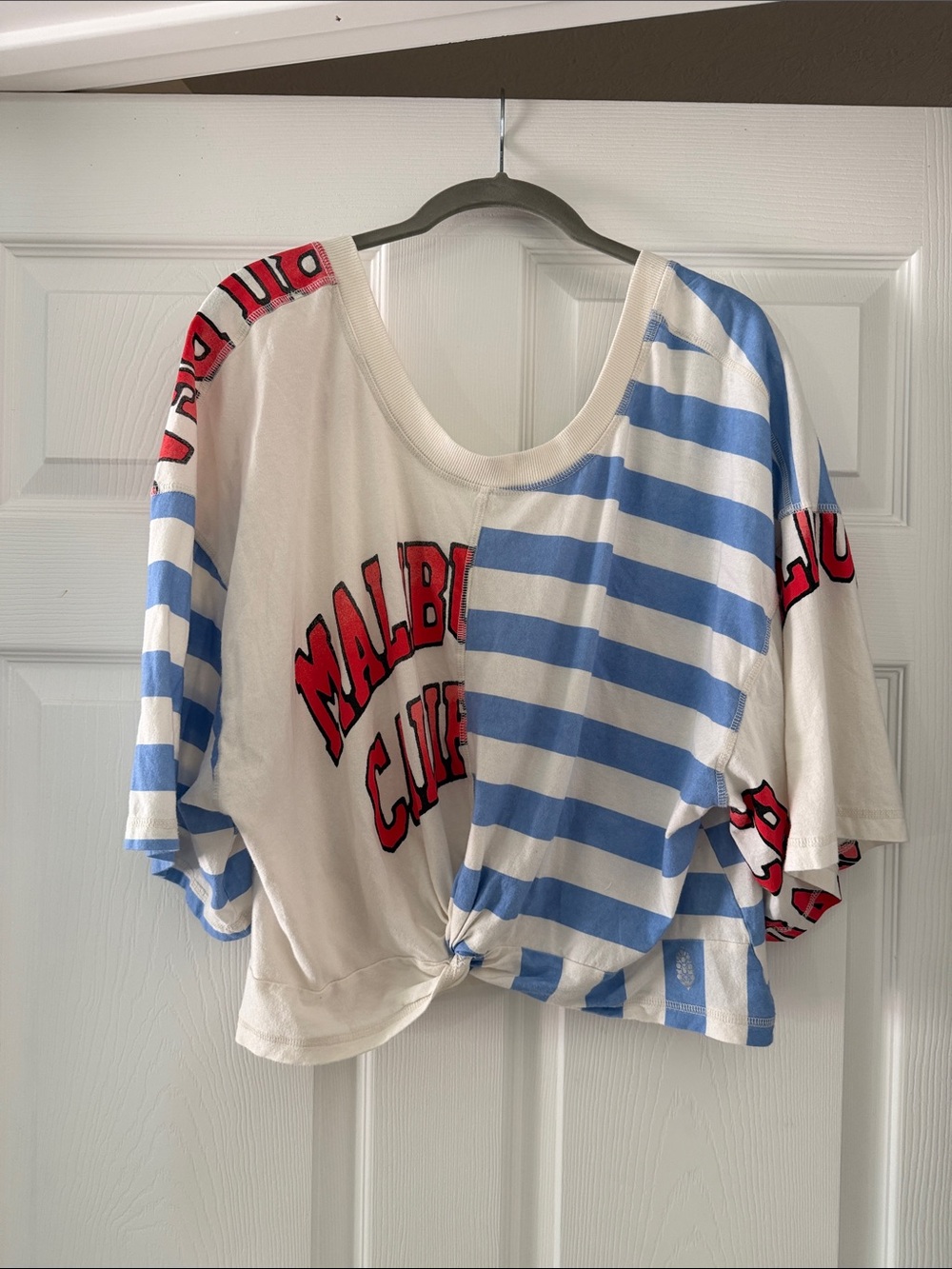Women’s FP Cropped Striped Tie-Front Tee in Blue & White